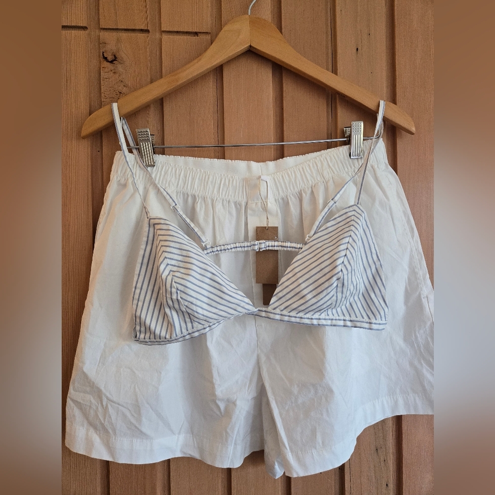 NWT | SKIMS Poplin Bralette And Boxer Bundle | Size M | White And Blue - Picture 4 of 5